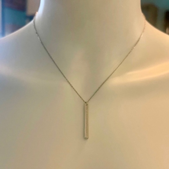 Adornia Vertical Crystal Bar Necklace .925 Sterling Silver - Picture 3 of 4